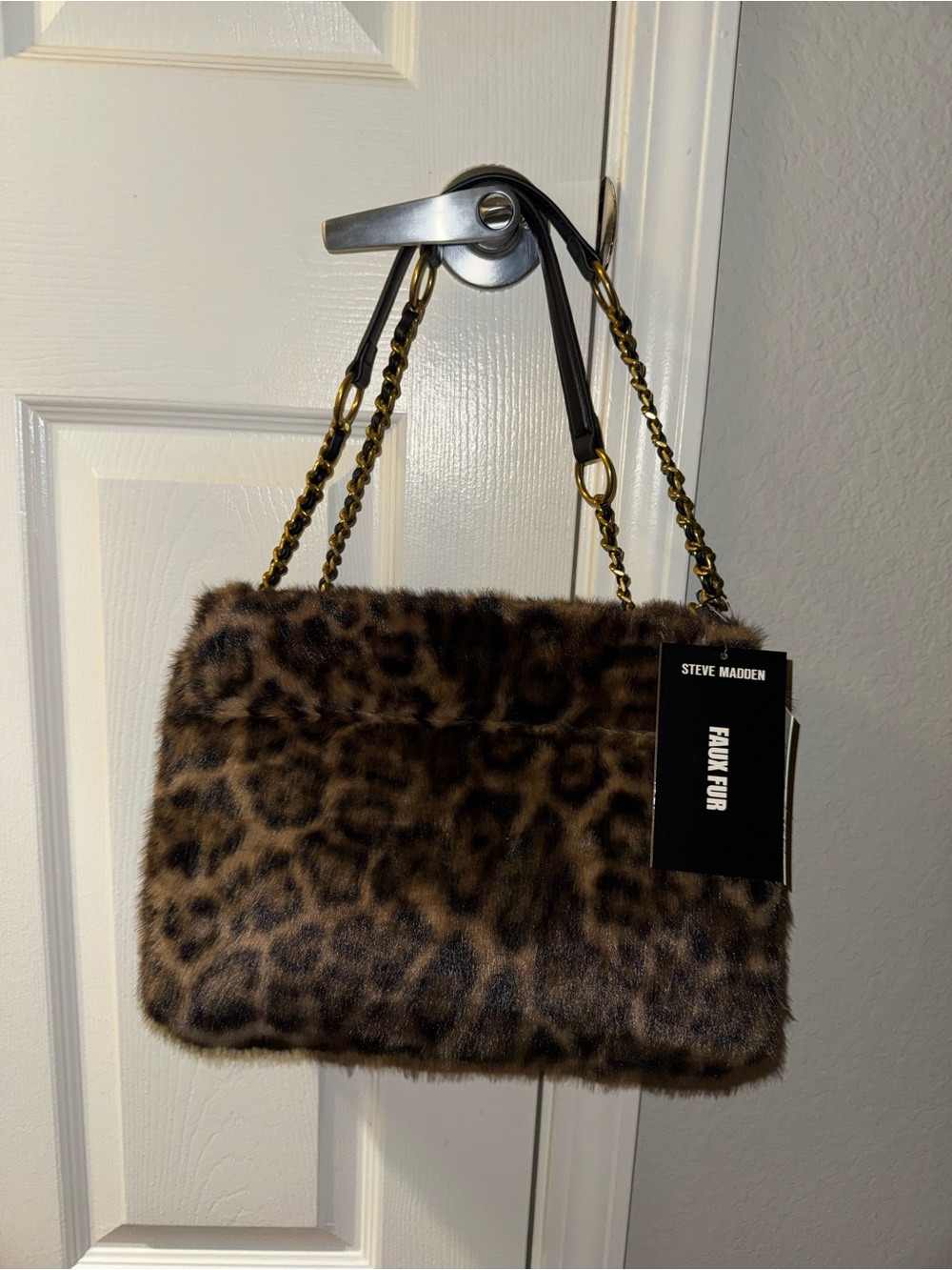 Steve Madden Leopard Print Faux Fur Shoulder Bag New with Tags - Picture 4 of 12